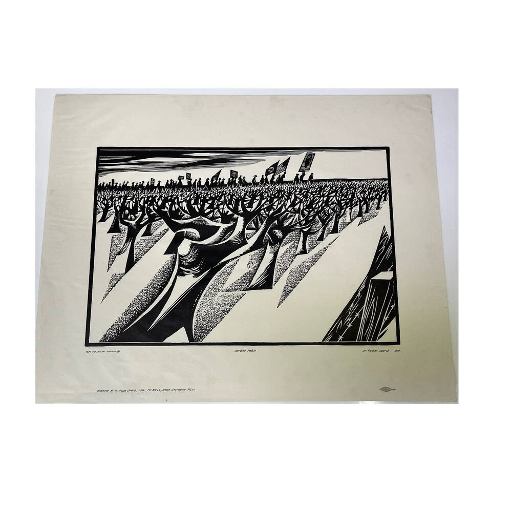Richard Correll Art Print Vineyard March 1970 Black White 22.5x17.5" Usa Flag